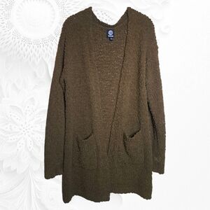 Bobeau Green Popcorn‎ Cardigan With Front Patch Pockets